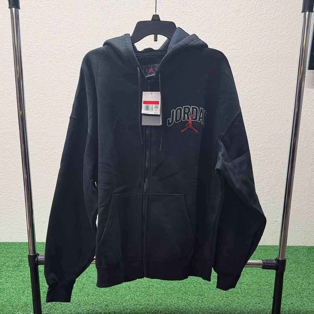 Jordan Black Zip-Up Hoodie with Red Sewn On Logo